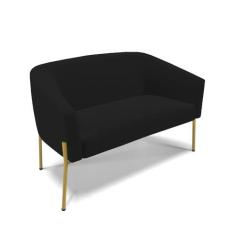 Imagem de Sofá Namoradeira 2 Lugares Pé de Ferro Dourado Stella Linho Preto A79 D03 - D'Rossi