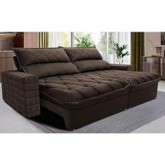 Imagem de Sofá Retrátil e Reclinável 2,15m Molas Ensacadas Cama Inbox Elegance com Thermogel Velusoft Café