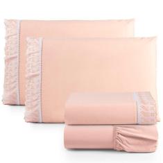 Imagem de Jogo De Lençol Lese Percal 180 Fios King 4 Peças Barato - Salmão