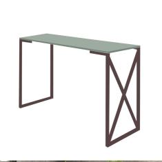 Imagem de Mesa De Escritório Computador 90cm Bex Industrial Ferro Marrom MDF Verde Oliva - Ahz Móveis