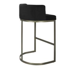 Imagem de Banqueta Alta Estofada Estrutura Aço Carbono Belly Ii Base Champagne 65cm Suede Preto
