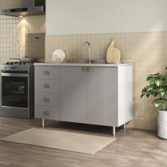 Imagem de Balcão para Pia 100% Mdf Bp 120cm 2 Portas 4 Gavetas Maranello Branco/Urbi