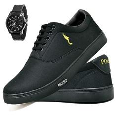 Imagem de Tênis Sapatênis Masculino Polo Blu Casual Preto Kit Acompanha Relógio de