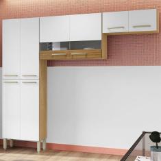 Imagem de Cozinha Compacta Nala 8 Portas com Vidro Ripado 3d Freijó/Supremo - Kits Paraná