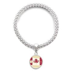 Imagem de DIYthinker Pulseira com pingente de prata e bandeira de sabor do Canadá e folha de bordo bracelete ajustável