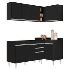 Imagem de Armário de Cozinha Modulado de Canto Esquerdo 4 Peças CP46 Balcão sem Tampo Preto - Lumil