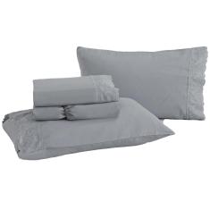 Imagem de Jogo de Cama Queen Bordado Inglês Rozac Golden Cinza (2 Lençois e 2 Fronha)