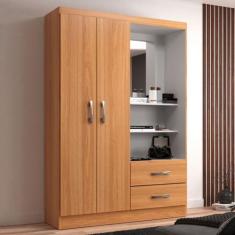 Imagem de Guarda-Roupa Solteiro Capelinha 2 Portas 2 Gavetas com Espelho Cinamom