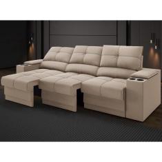 Imagem de Sofá com Porta Copos e Carregador USB Retrátil e Reclinável Ringo 2,30m Velosuede Capuccino - netsofas