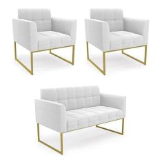 Imagem de Namoradeira E 2 Poltronas Industrial Dourado Elisa Bouclê Off Wte D03 - D`rossi