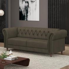 Imagem de Sofá Living Sala de Estar Stanford Chesterfield 2 Lugares 180cm Pés de Madeira Couro Capuccino G58 - Gran Belo