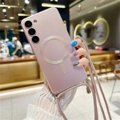 Imagem de Capa magnética de cordão crossbody para Samsung Galaxy S24 S23 S22 S21 Note 20 Ultra 10 S20 FE Plus Capa macia de silicone, rosa, para Samsung Note 20