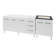 Imagem de Armário Cozinha Gabinete Pia De 150 Cm Diana Com Balcão Cooktop 4 Bocas Branco Jade