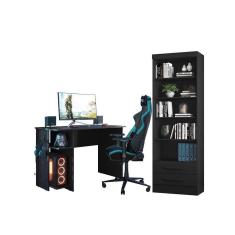 Imagem de Escritório com Escrivaninha e Livreiro Multiuso 2 Gavetas Preto - FdECOR