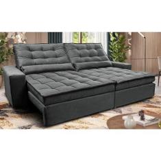 Imagem de Sofá Retrátil e Reclinável 2,92m Molas Ensacadas Cama Inbox Catar Velusoft Cinza