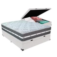 Imagem de Cama Box Baú Branco e Colchão Black Graphite Molas Ensacadas Casal 138