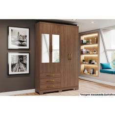 Imagem de Guarda Roupa 4 Portas (2 c/ Espelho) e 3 Gavetas c/ Pés Caju DA135 Castanho - Henn