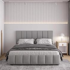 Imagem de Cama com Cabeceira Casal Estofada Uvaia Cabecasa Madeiramadeira Cinza