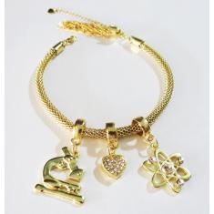 Imagem de Pulseira Biomedicina Coração Química Folheado A Ouro 18k