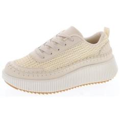 Imagem de TruFox Tênis feminino com cadarço e plataforma, confortável, moderno, cano baixo, grosso, tênis de caminhada, Bege, 35