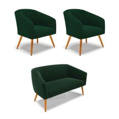 Imagem de Namoradeira e 2 Poltronas Pé Palito Castanho Stella Bouclê Verde D03 - D`Rossi