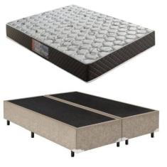 Imagem de Cama Box Casal Bipartido Suede Bege + Colchão Espuma D33 138x188x24