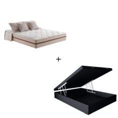 Imagem de Cama Baú Box Casal Tecido Sintético Preto com Colchão Pillow Angel - Bello Box - Molas Ensacadas 63x138x188