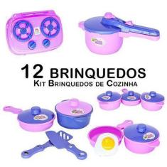 Imagem de Cozinha Infantil Jogo De Panela Fogão Cooktop Acessório 12Pç - Altimar