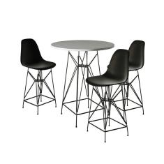 Imagem de Jogo Mesa Bistrô Eames Branca 60Cm 3 Banquetas Preta Base Ferro Preto - Cor: Branco