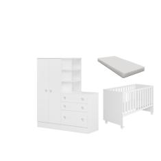 Imagem de Quarto Bebê Guarda Roupa 2 Porta 3 Gavetas Berço E Colchão Espuma D-18 Branco Móveis Leartam