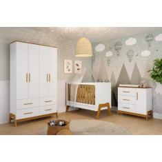 Imagem de Quarto Completo Retro Bebê Moveis Peroba Guti berço 5x1 , Branco Amênd