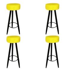 Imagem de Kit 04 Banqueta Alta Flora Pés Palito em Madeira Preto para  Bar Bistr