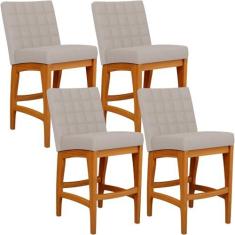 Imagem de Kit 04 Banquetas Baixa Para Cozinha Bancada Bar Sala Jantar Fixa Mila L02 Linho Bege - Lyam Decor