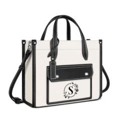 Imagem de TOPDesign Bolsa de lona inicial para mulheres, bolsas personalizadas com monograma, bolsa de alça superior, presentes perfeitos para ela, Preto e branco, Small