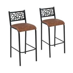 Imagem de Conjunto 2 Banquetas com Assento Fixo para Cozinha Preto/Caramelo