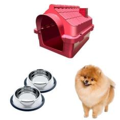 Imagem de Casinha Plástica Pet P/ Cães N1 + 2 Comedouro Chalesco 150ml - Mecpet