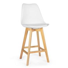 Imagem de Banqueta Alta Leda Base Madeira com Encosto - Branco