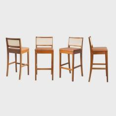 Imagem de Kit 4 Banquetas com Encosto e Apoio para Pés Tiê Cabecasa Madeiramadeira