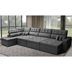 Imagem de Sofá de Canto 4,80x2,36m Retrátil e Reclinável com Molas Cama Inbox Platinum Esquerdo Suede Cinza