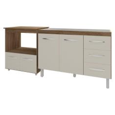 Imagem de Balcão Armário Cozinha Gabinete de Pia 120 cm Bruna e Balcão para Microondas e Forno Elétrico Amanda Savana Off White