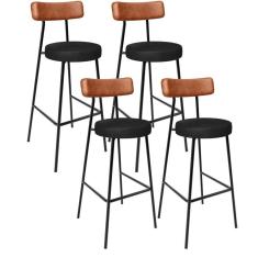 Imagem de Kit 04 Banquetas Alta Bar Cozinha Sala De Jantar Milão L02 Couríssimo Camel Preto