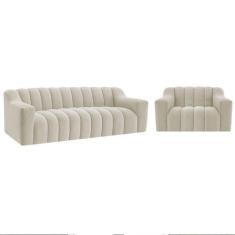Imagem de Kit 1 Sofá 180cm 2 Poltrona Luxo Recepção Sala Elegance Bouclé - Amare