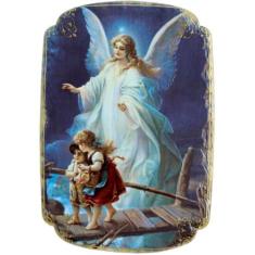 Imagem de Quadro Mesa Natal Colecionável Anjo Da Guarda Crianças 20cm