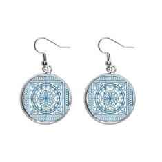 Imagem de Brinco feminino Talavera com padrão azul decorativo para orelhas pendentes prata