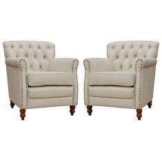 Imagem de Kit 02 Poltronas Decorativas Sala de Estar Níger Pés Madeira Couro Off White - Gran Belo