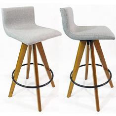 Imagem de Kit 2 Banquetas Decorativa Pérola tecido linho Base Giratória Madeira - Poltronas do Sul