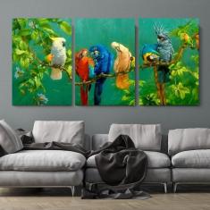 Imagem de Quadro Decorativo 3 Telas Pássaros Silvestres 120X60Cm