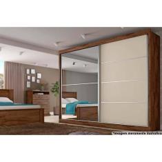 Imagem de Guarda Roupa Casal Verona Plus c/4 Gavetas e 2 Portas de Correr c/1 Espelho Braúna/Off White - Europa