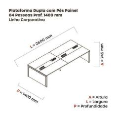 Imagem de Mesa de Plataforma Dupla para 4 Pessoas Corporativa 130x140/4p Nogueira casblanca/Preto
