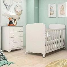 Imagem de Quarto de Bebê Completo com 1 Berço Americano Uli 1 Cômoda 4 Gavetas Junior Móveis Peroba Branco